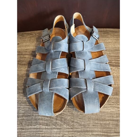 Haflinger Sandals Womens 41 10 Buckle Strap Blue Faux Leather Strappy Shoes - Picture 3 of 8